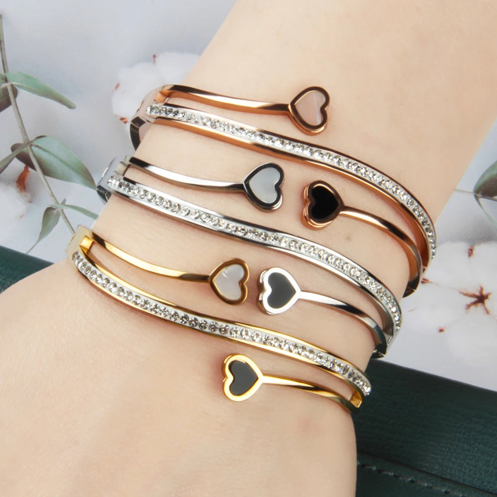 High Quality Women's Jewelry Gift Accessories Wholesale Diamond Shell Double Love Heart-shaped Charm 304/316L Stainless Bracelet