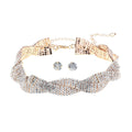 Vintage Women's Two-Layer Twisted Rhinestone Necklace Earring Set Silver Plated Crystal Engagement Anniversary Wedding Party
