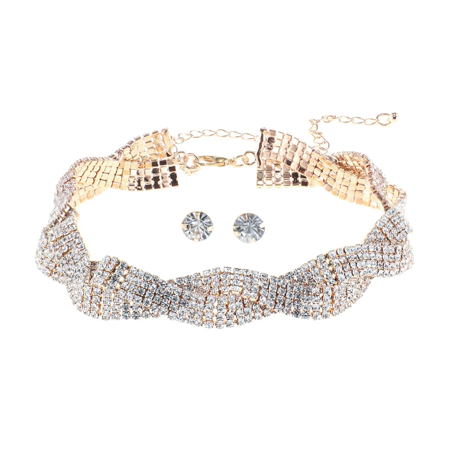 Vintage Women's Two-Layer Twisted Rhinestone Necklace Earring Set Silver Plated Crystal Engagement Anniversary Wedding Party