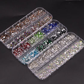 Wholesale Super Shiny 12 Grid Polyhedron Crystal Strass Press on Nails Nail Stone Glass Rhinestone for Diy Nail Decals