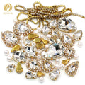 HFOUR Hot Sale White Color Mixed Pearl Cup Chain 3D Flatback Rhinestones for DIY Sew-on Loose Glass