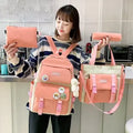 Japan Harajuku College Student School Bag 5 Piece Set Backpack Canvas School Bag Backpack Drawstring Pocket Handbag Pencil Bag