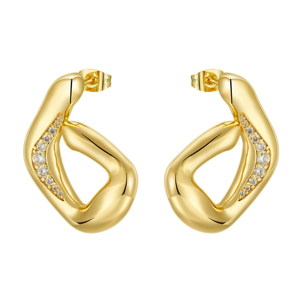 Fashion 18K Gold Plated Brass Jewelry HIrregular Geometric Zircon Stud Earrings Chunky for Woman Accessories Earrings E241643