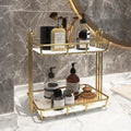 304 Stainless Steel Double Tier Standing Type Multifunction Cleaning Tools Bathroom Shelf with Marble Customizable