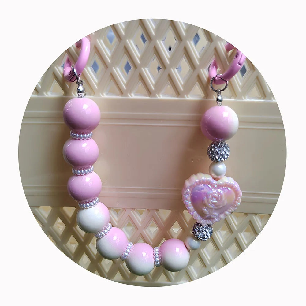 Handmade Acrylic Beaded Key Ring Strap Lanyard DIY Keychain Pendant for Cell Phone Bags