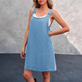 RNSHANGER Ladies Summer Denim Dress Casual Sleeveless Shoulder Strap Jean Dress Streetwear Blue Loose Denim Dress With Pockets