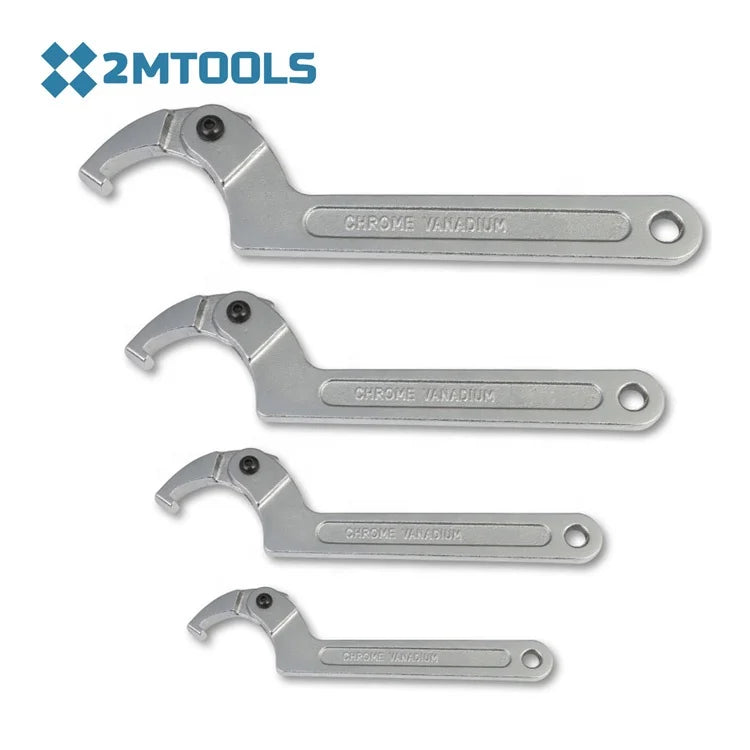 Adjustable C Hook Spanner Wrench with Lug for Tighten Side Slot Nuts on Collars Lock Nuts Bearings 3/4-2 Inch (19-51mm)