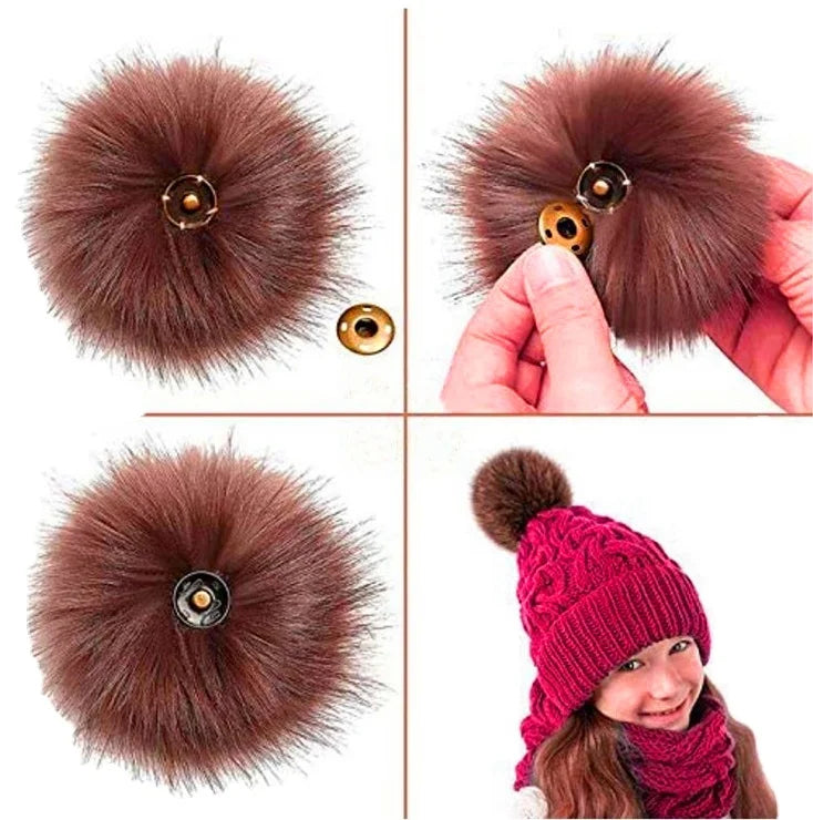 DIY Plush Fur Pompons 13cm Faux Fur Snap on Pom Poms