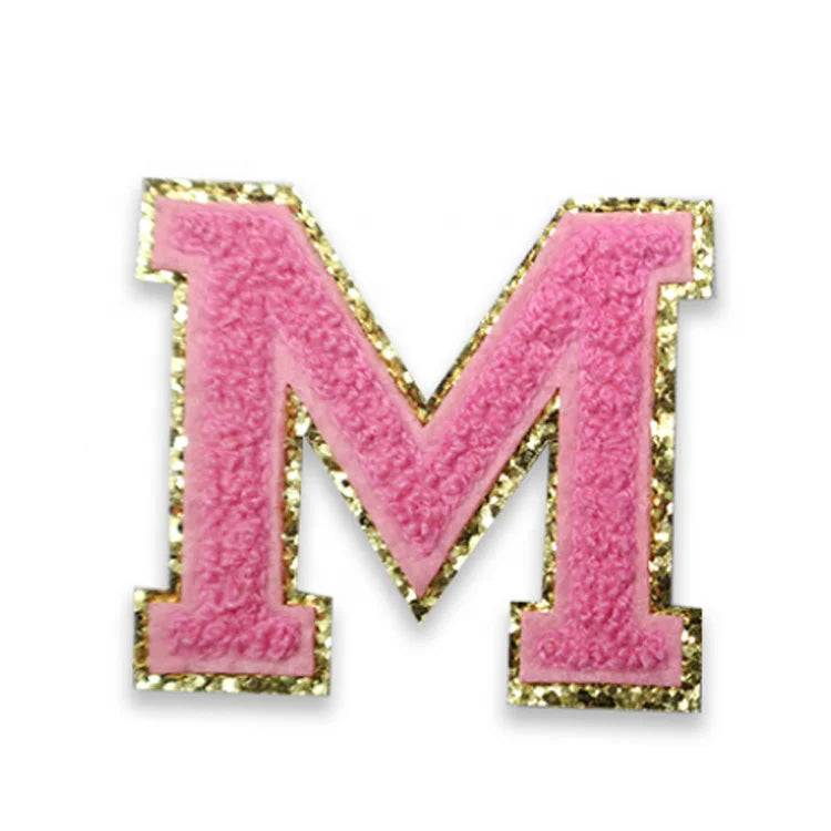 Wholesale Sequin Gold Alphabet with Glitter Towel Chenille Letter Embroidered Patch