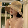 Women's Summer Vacation Straw Hat Breathable Foldable Fisherman Hat with Wide Brim Sun Protection Panama and Boater Style