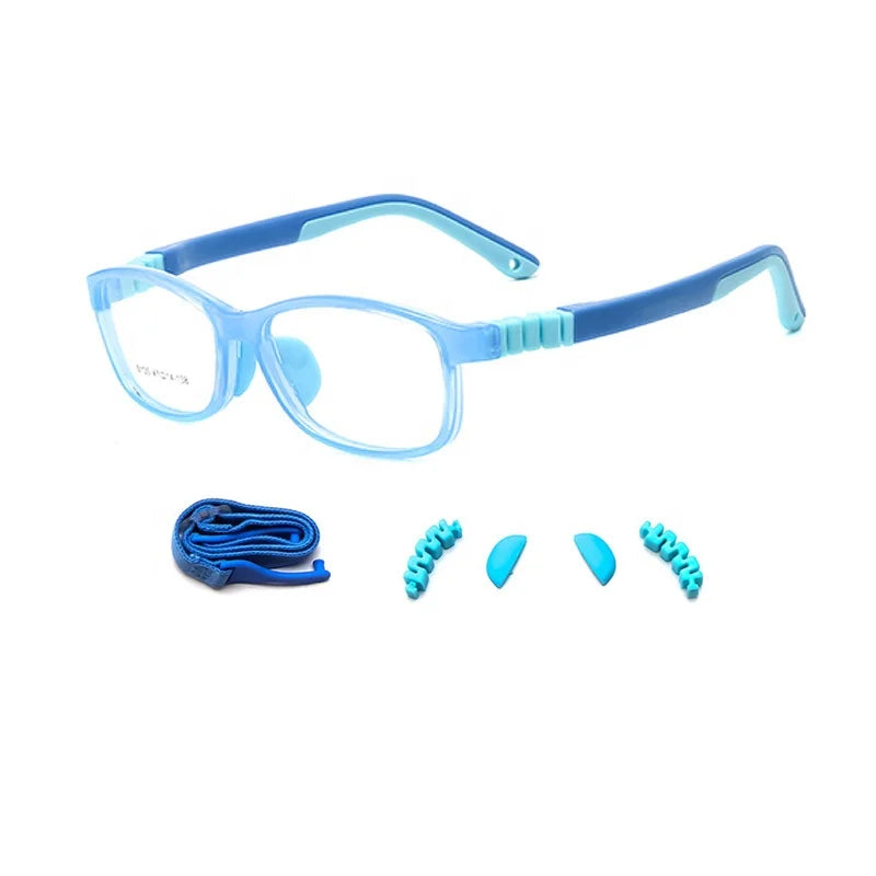 Drop ship Rubber TR combined silicone unique Optical frame with Elastic strap changing hinge for kids 8135