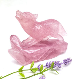 Wholesale Natural Rose Quartz Wolf Hand Caved Animals Dreamy Amethyst Crafts Heading Crystal Carving for Home Decoration