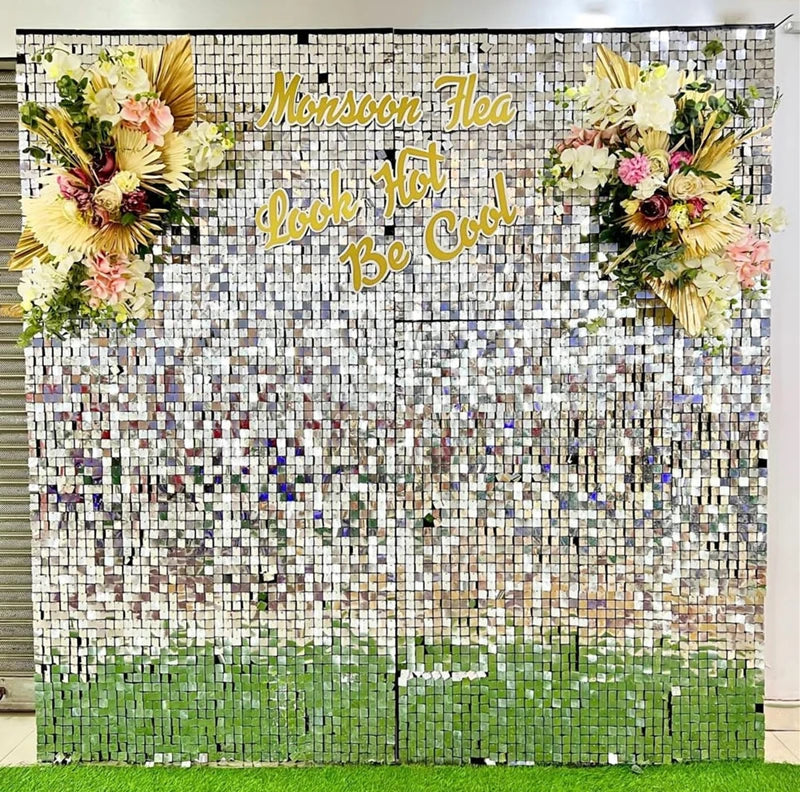 YOPIN-1160 Silver Shimmer Wall Panels Backdrop Wedding 4D Black Panel Shimmer Wall