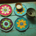 Y-F Nordic Pastoral Style Crochet Fabric Table Mats and Pot Pad Bowl Cup Drink Coasters Set for Dining Room Farmhouse Style