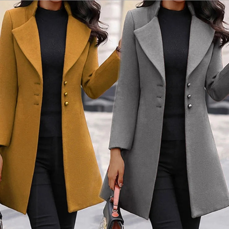 Liu Ming Women's Long Sleeve Trench Woolen Coat Autumn Winter Plus Size Hot Sale Slim Fit Design Cotton Filling Polyester Lining