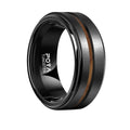 POYA Men's Women's Whiskey Barrel Wood Opal Inlay Black Step Edge Tungsten Carbide Wooden Rings for Wedding