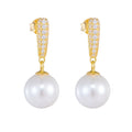 Aretes De Perla Luxury Fashionable Personalized Gold Plated Pave Zirconia 925 Sterling Silver Stud Trendy Pearl Earrings for