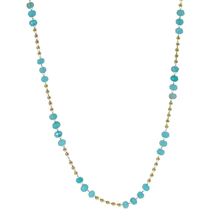 New Arrival Blue Jade 18k Gold Plated Beaded Chain Choker Necklace