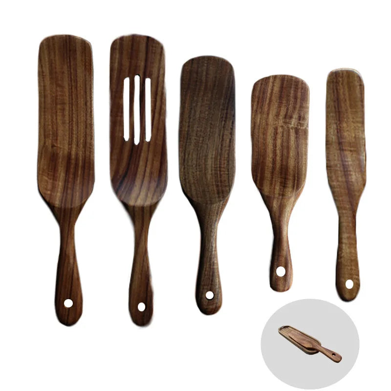 Teak Wood Spatula Set  with Wall Bracket for Kitchen Spatula Utensil Set  ACACIA Kitchen Set