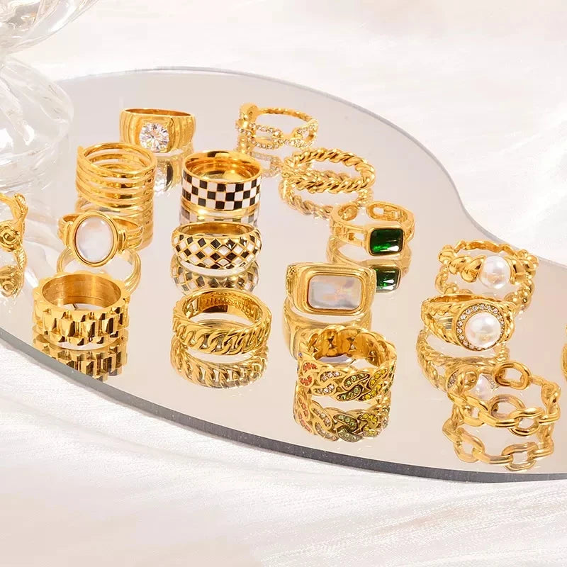 New Fashion Heart Eternity Vintage Ladies Chunky Enamel Finger Gold Plated Rings Jewelry Women Gold 18k Stainless Steel Ring