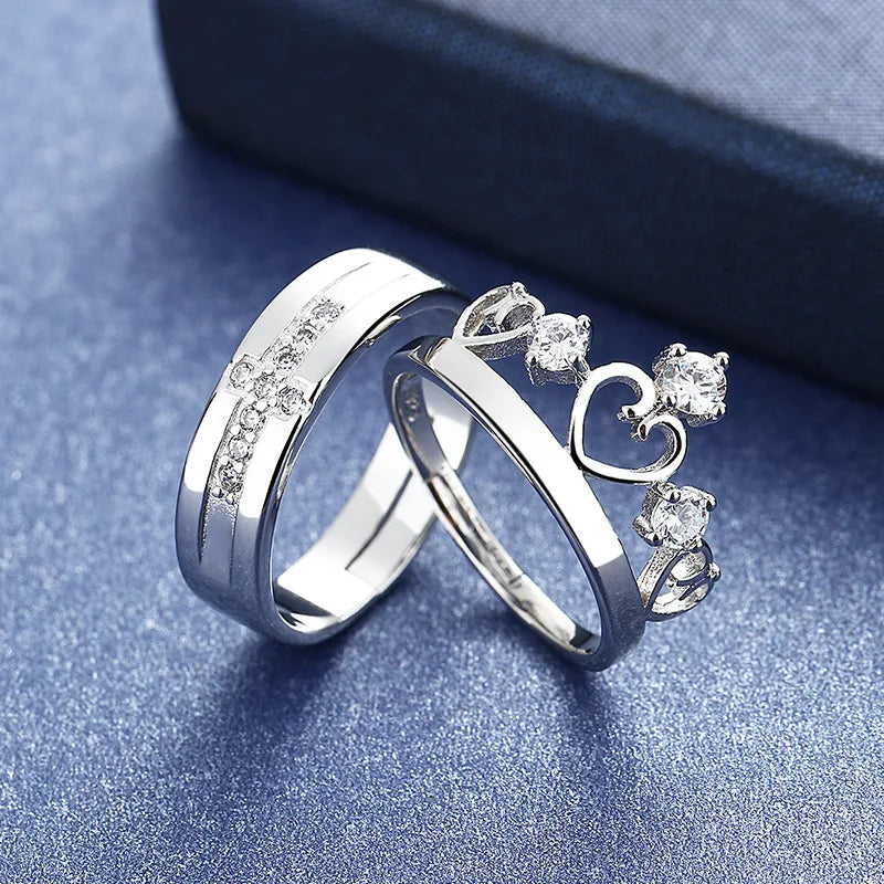 High Quality Wedding Crown Couples Love Engagement Ring for Couple Cubic Zirconia Rings CZ Crystal Princess Crown Finger Ring