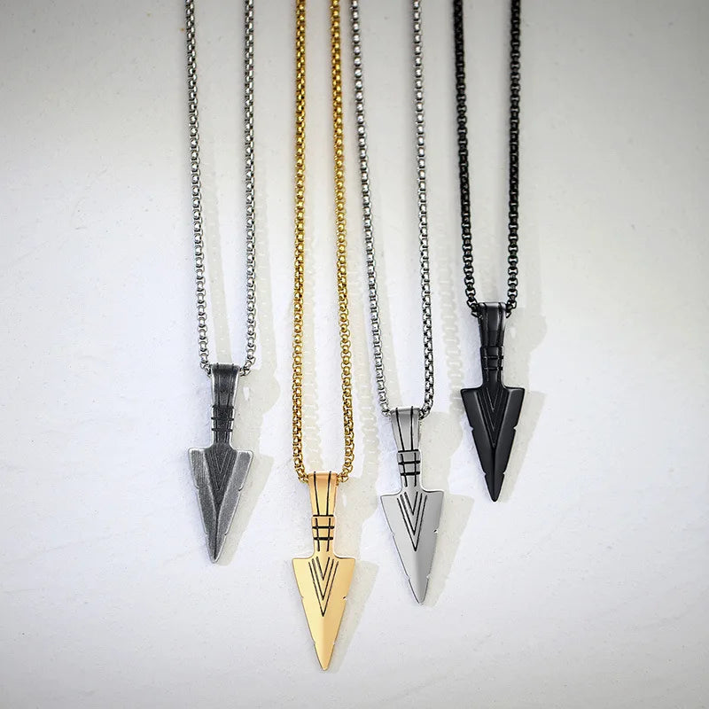 Vintage Gold Plated Stainless Steel Chain Viking Spear Head Pendant Necklace Inspired Jewelry for Man
