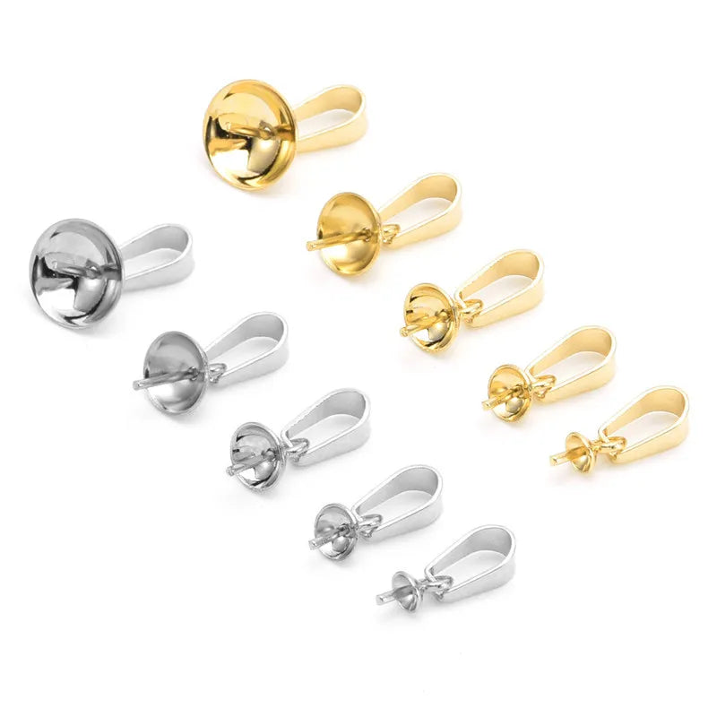Diy Stainless Steel Eye Needle Pendant Snap Peg Bail Gold Pendant Clip Connector for Pearl Jewelry Making