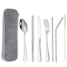 Hot Selling 8 Piece Portable Silverware Travel Flatware Camping Utensils Stainless Steel Cutlery Set WIth Bag