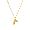 Waterproof Stainless Steel 18K Gold Plated Jewelry French Imitation Pearl Fish Tail Pendant Necklace Non Tarnish
