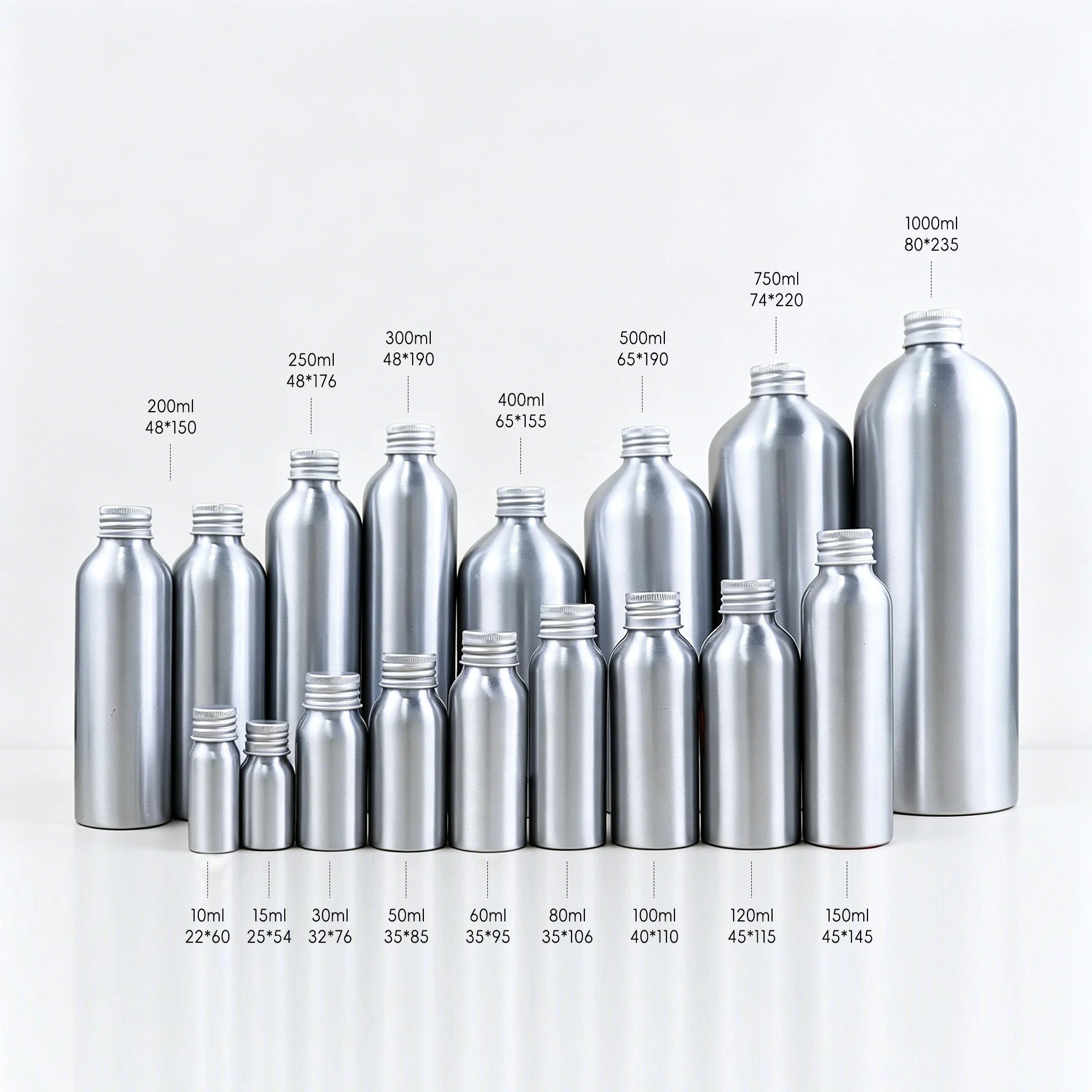 Eco- Friendly Customized Recycling60ml100ml200ml 250ml300ml 350ml 500ml 1000ml Custom Aluminium Bottle with Metal Screw Lid