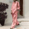 Boutique Wholesale 2026 Summer New Fashionable Cotton and Linen Fabric Long Sleeved Tops and Wide Leg Pants Women's Sets