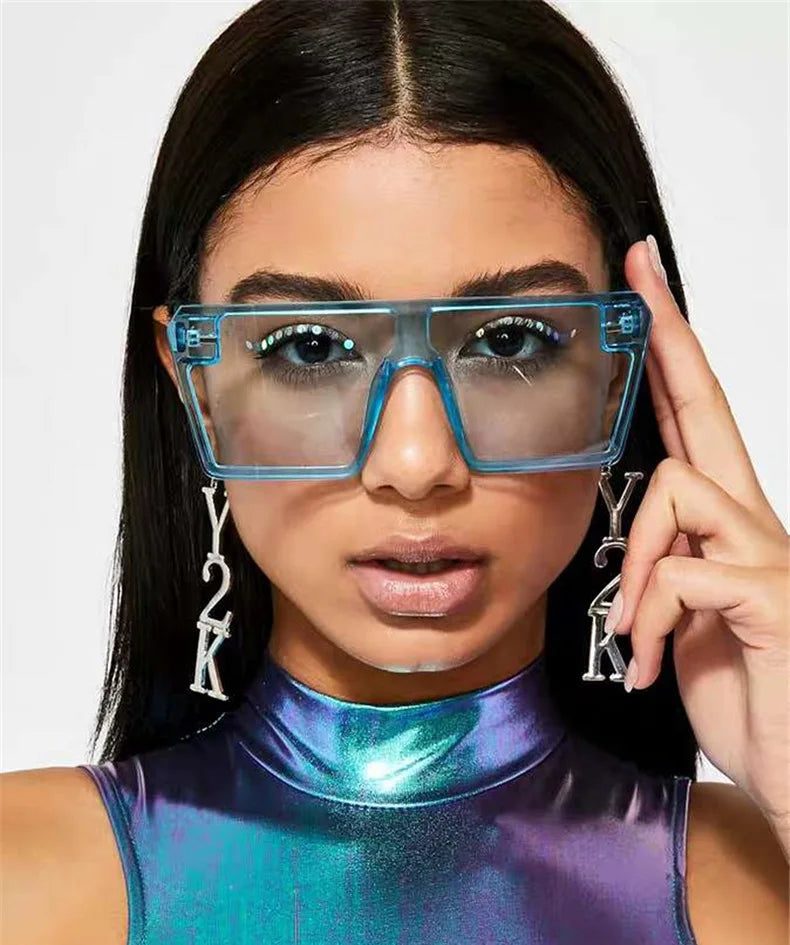 Wholesale Retro Square Rimless Women Sunglasses with UV400 Protection PC Frame in Transparent/Yellow/Purple/Red Colors