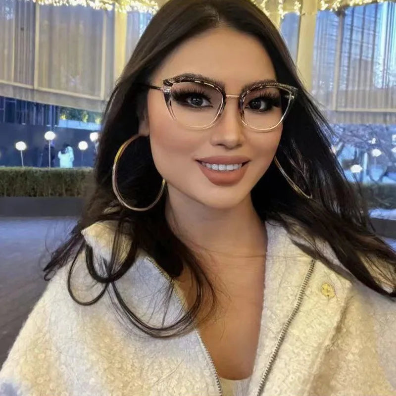 Custom Logo Trendy clear Lens Glasses Colorful Tr90 Flexible Frame Glasses Fashion Women Cat Eye Blue Light Blocking Eyeglasses