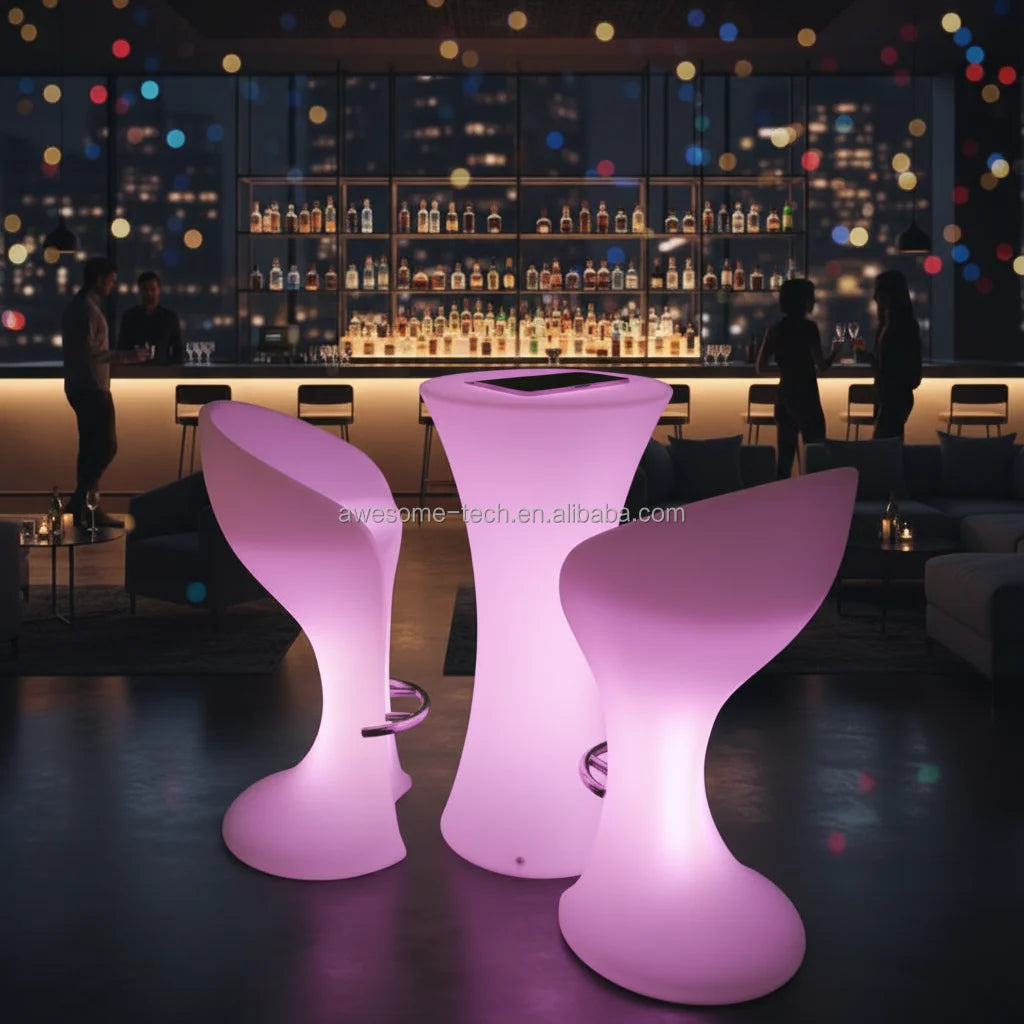 Cheap High Quality High Top Poseur Bar Table LED Illuminated 16 Colors Rechargeable Battery Modern Design Home Bar Hotel Entry