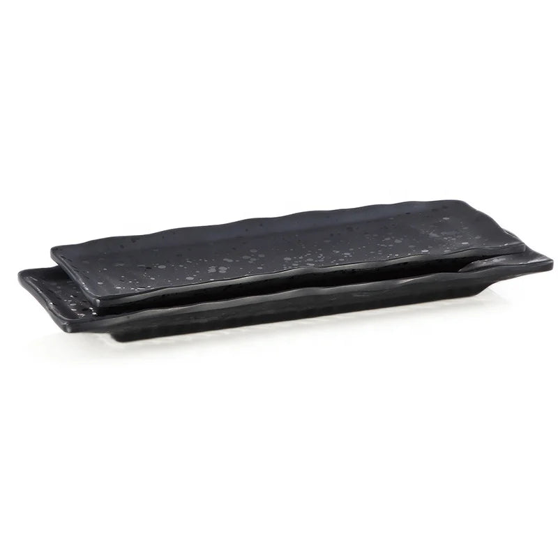 Japanese Restaurant Dinnerware 13 Inch Unbreakable Rectangle Black Melamine Sushi Plate