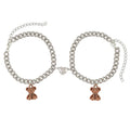 Special a Pair Stainless Steel Flocking Bear Charm Pendant Cuban Link Chain Love Heart Magnetic Buckle Bracelet Couple