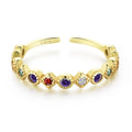 Fashion 18k Gold Plated Colourful Zircon Open Adjustable Finger for Women 925 Sterling Silver Ring