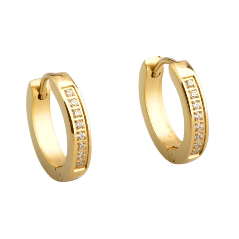 Gold Stainless Steel Earrings Female Circle Simple Fashion Gilded Diamond Earrings