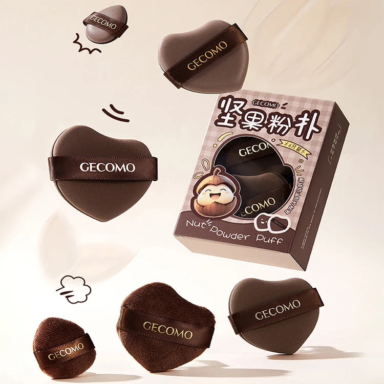 GECOMO Nut Small Makeup Sponge Puff Wet Dry Dual-Use Skin Flocking Wearing Makeup Without Eating Powder Foundation Puff