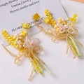 Elegant 85*46mm Colorful Seed Beaded Button Patch Delicate Bow Wheat Flower Tassel Flatback Charm for Jewellery Making Materials
