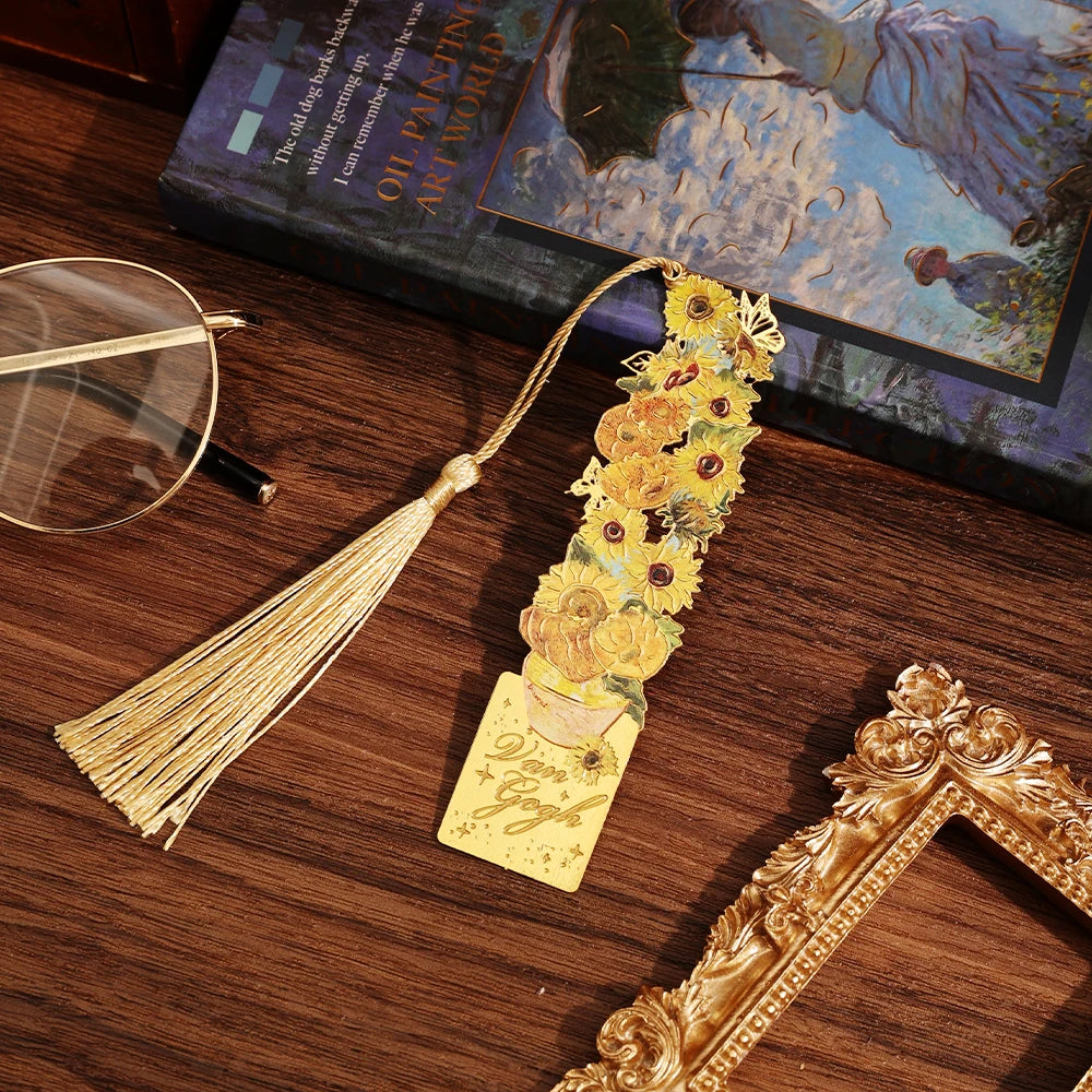 Famous Paintings Series Hard Enamel UV Printed Metal Bookmarks Flower Design College Student Reading Paging Marks Cultural