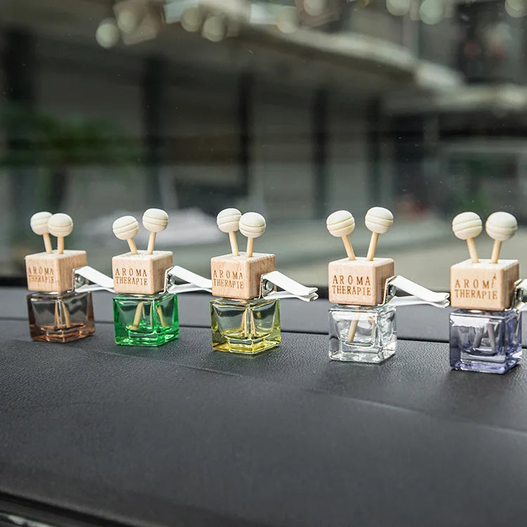 8ml Square Colored Glass Car Air Freshener Perfume Bottle Cheap Fragrance Car Diffuser with Screen Printing Packaging MOQ 100pcs