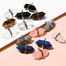 Assorted Charms Natural Lapis Lazuli Rose Crystal Stone Pillar Hexagon Quartz Crystal Point Pendant for DIY Jewelry Making