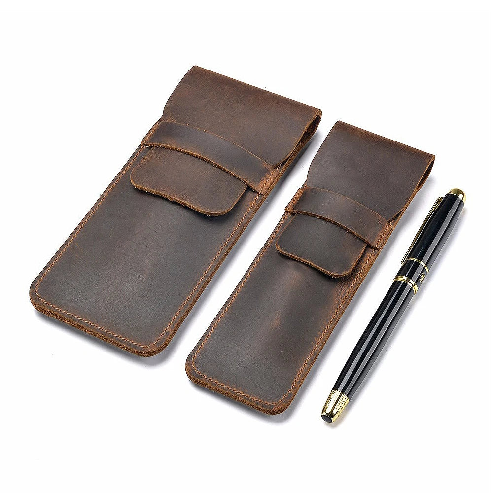 AIGUONIU Genuine Leather Pen Case Holder Quick Shipping Custom Logo Multi Pens Pouch Protective Sleeve Cover for Fountain Pens