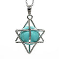 Hongzhuo Wholesale Natural Stone Hexagram Merkaba Star Women Pendant Reiki Green Turquoise Crystal Bead Drop Pendants Jewelry