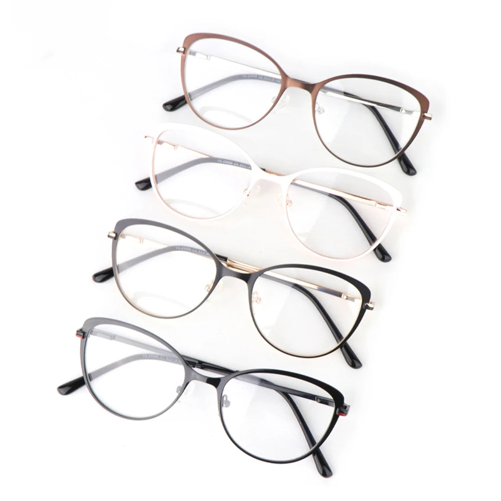 2024 Hot Selling Stylish Vintage Stainless Steel Cateye Metal Optical Frame Women Cat Eye Blue Light Glasses