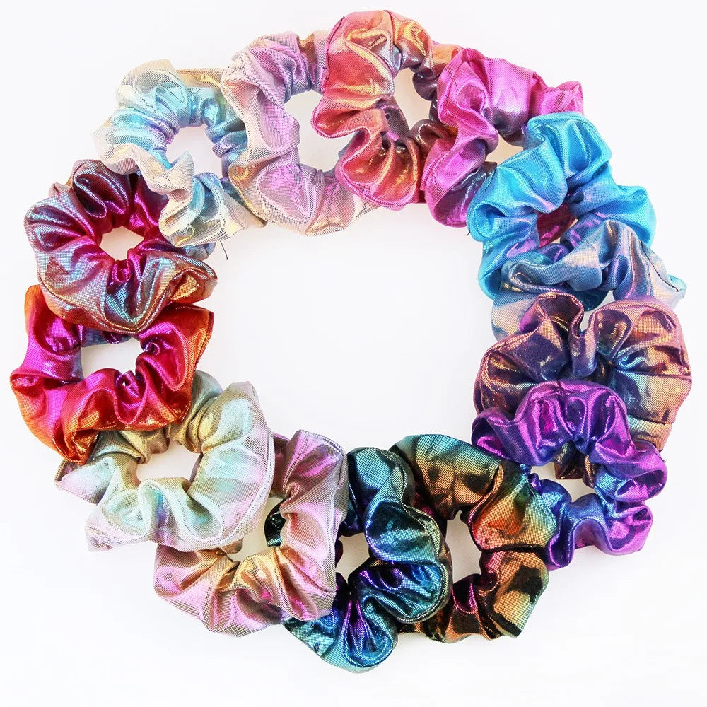 Wholesale 14 Color Laser Fabric Hair Band Bronzing Two Color Gradient Pig Large Colon Ring Head Flower Hair Scrunchies