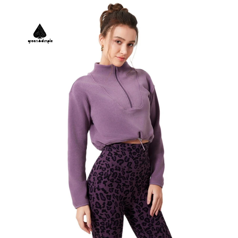 Women's Polar Fleece Hoodie Long Sleeve Stand Collar Winter Warm Half Zip Crop Sweatshirt for Autumn Winter Running Sweatshirt
