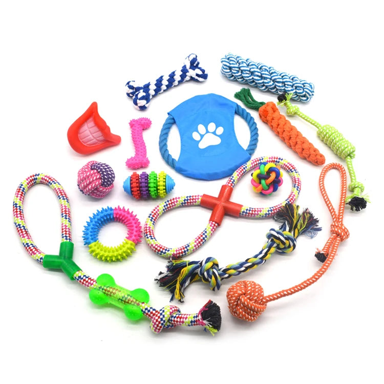 Durable 10 Packs Plush Pet Rope Toy Interactive Ball Dog Chew Toys Sets