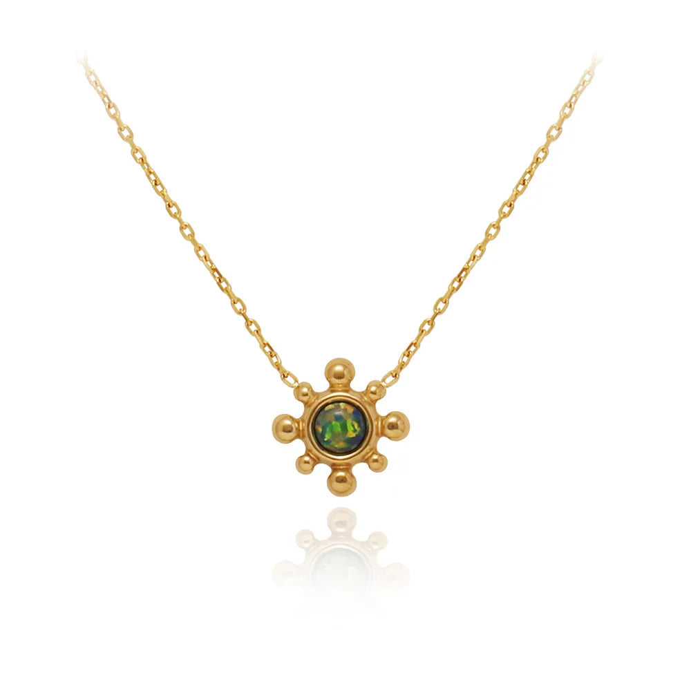 Joolim 18k Gold Plated Vintage Sun Flower Colorful Stone Stainless Steel Necklace Earring Delicate Jewelry Set